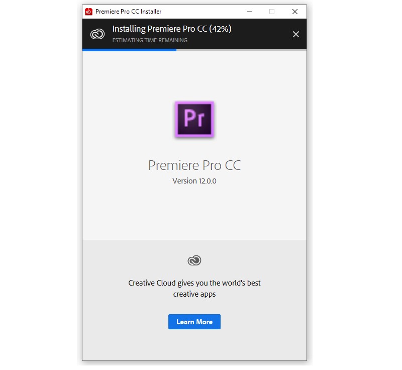 Quá trình cài đặt đang diễn ra Adobe Premiere Pro CC 2018, thời gian nhanh hay chậm còn tùy thuộc vào cấu hình máy của bạn nhé!