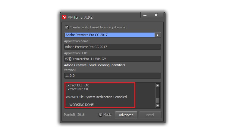 Bảng thông báo bạn đã crack thành công Adobe Premiere Pro CC 2018