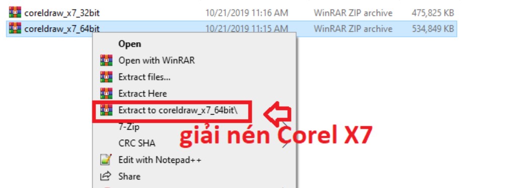 Thực hiện thao tác giải nén phần mềm Corel X7 khi tải về